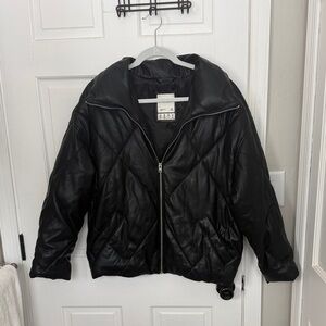 Abercrombie Black Quilted Vegan Leather Jacket